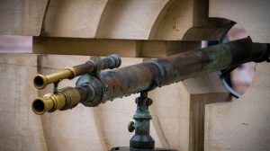 Brass telescope on a display stand