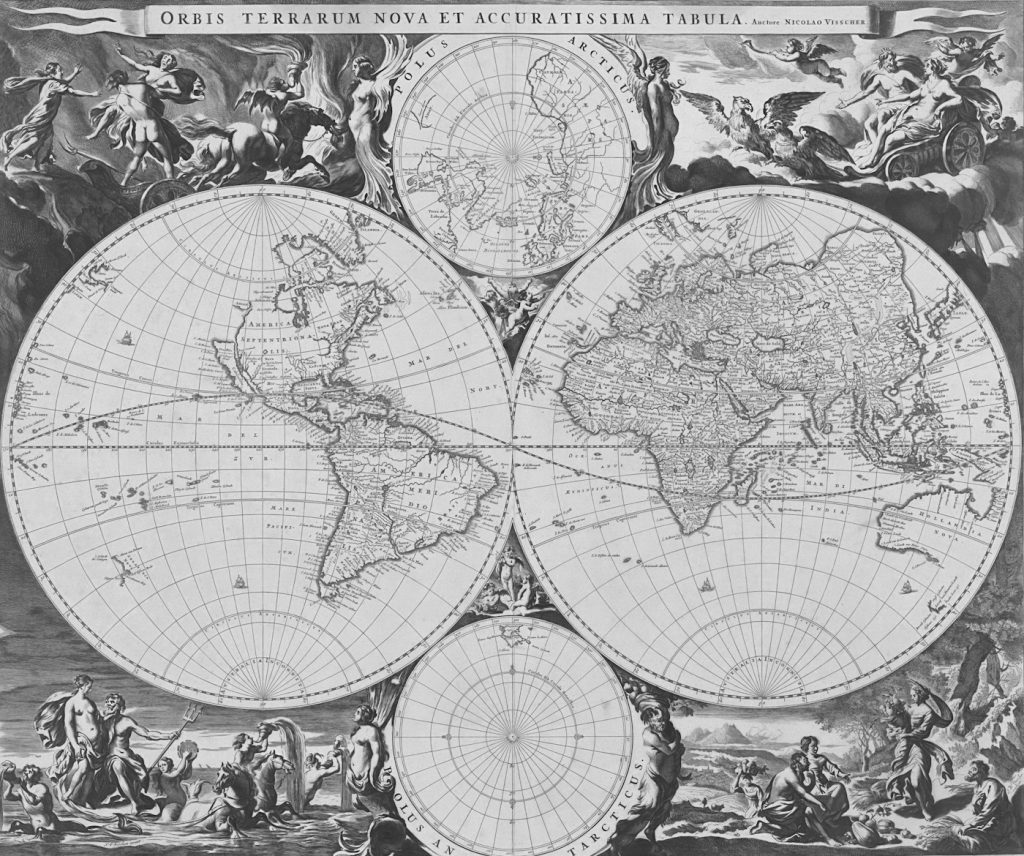 Double-hemisphere map print