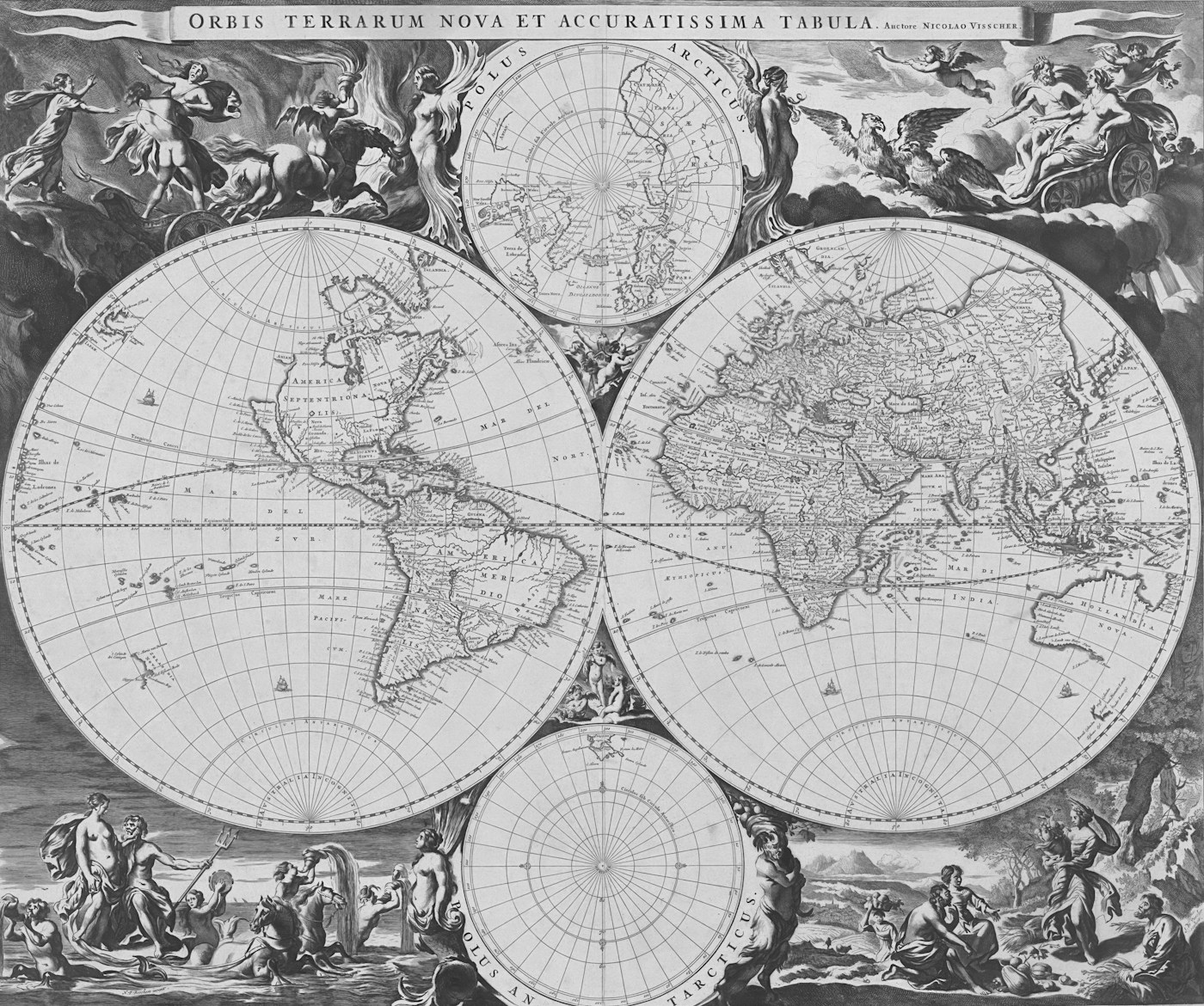 Double-hemisphere map print