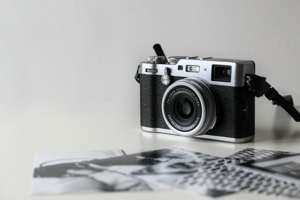 Silver rangefinder-style camera