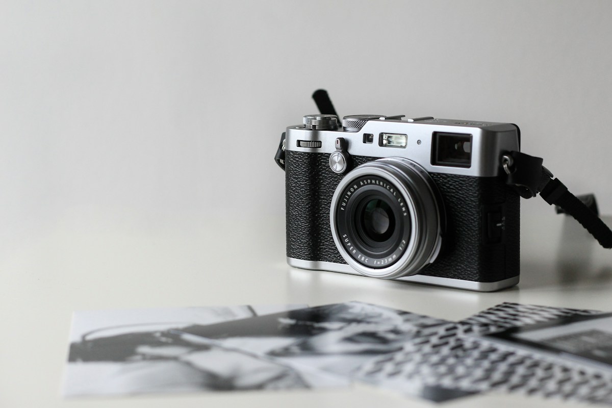 Silver rangefinder-style camera