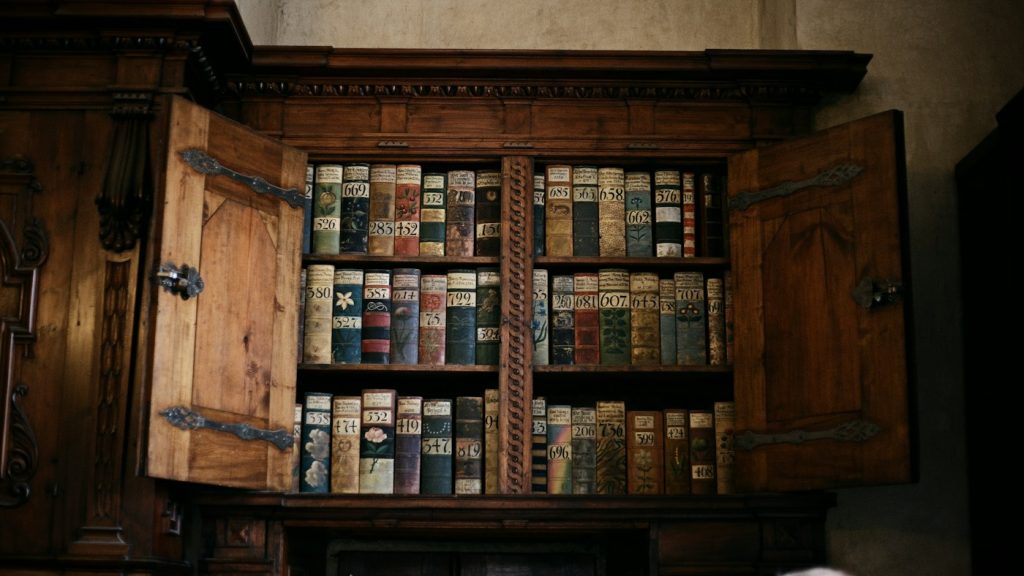 Glazed book cabinet and contents