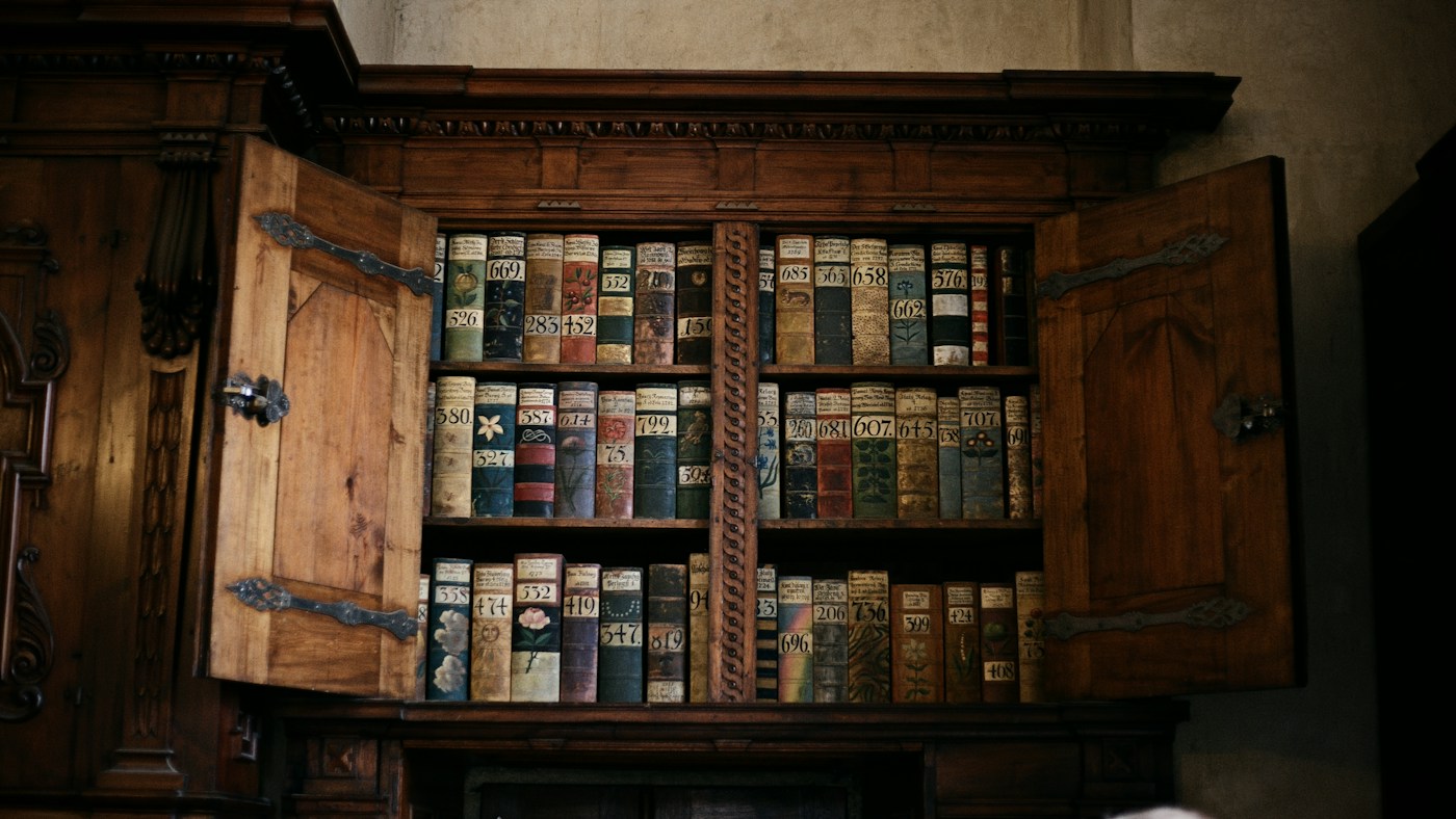 Glazed book cabinet and contents