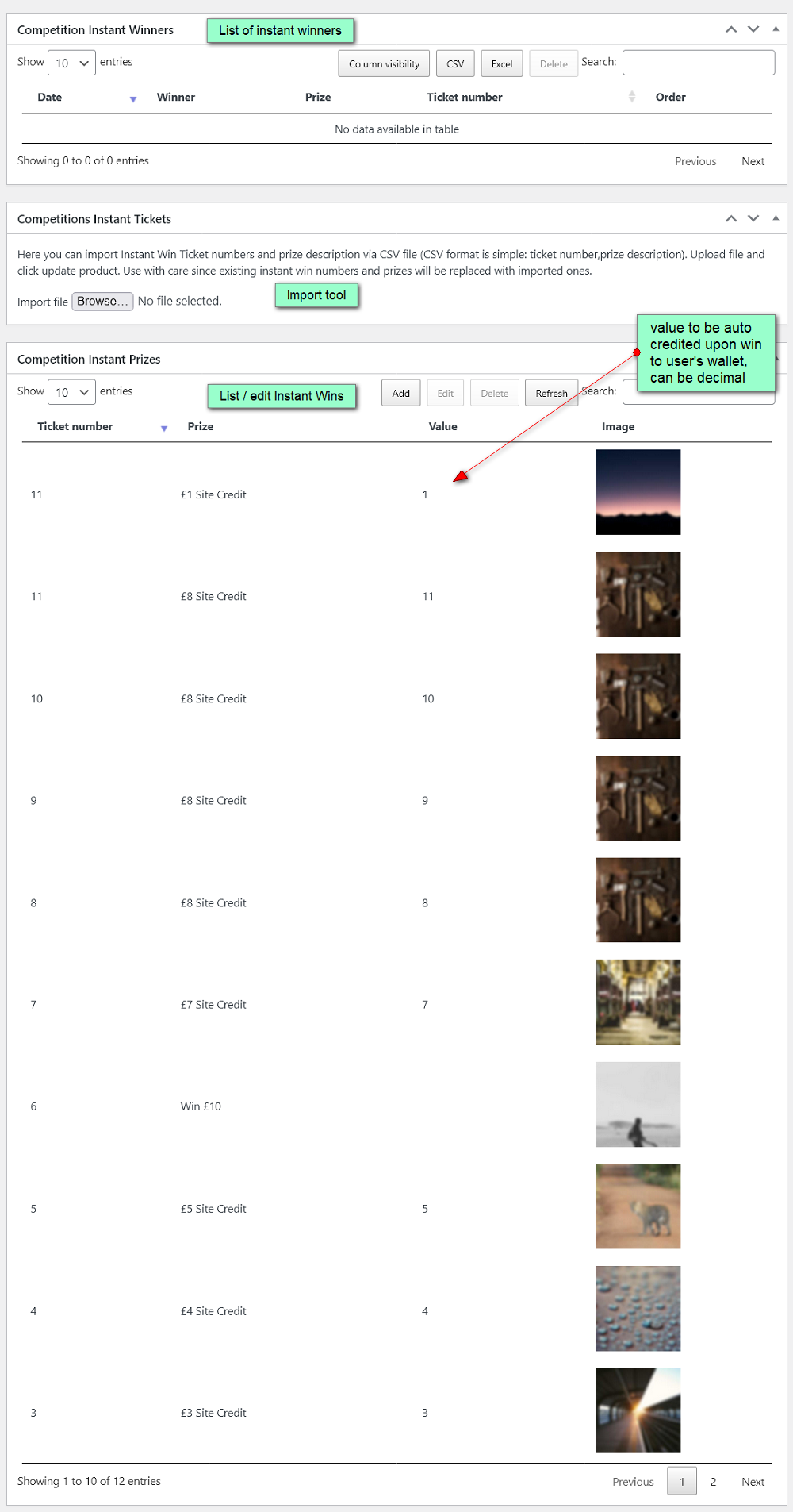 Competitions for WooCommerce Documentation 2 Competitions for WooCommerce - Manage instant wins, winners and instant win import on add competition page