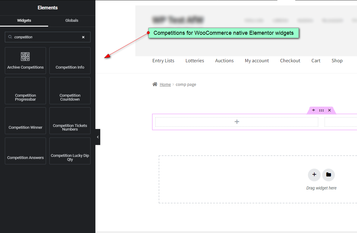 Competitions for WooCommerce - Elementor Support 1