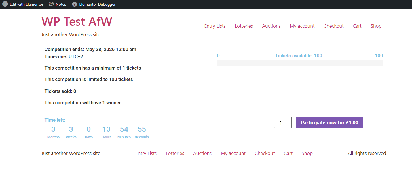 Competitions for WooCommerce - Elementor Support 4